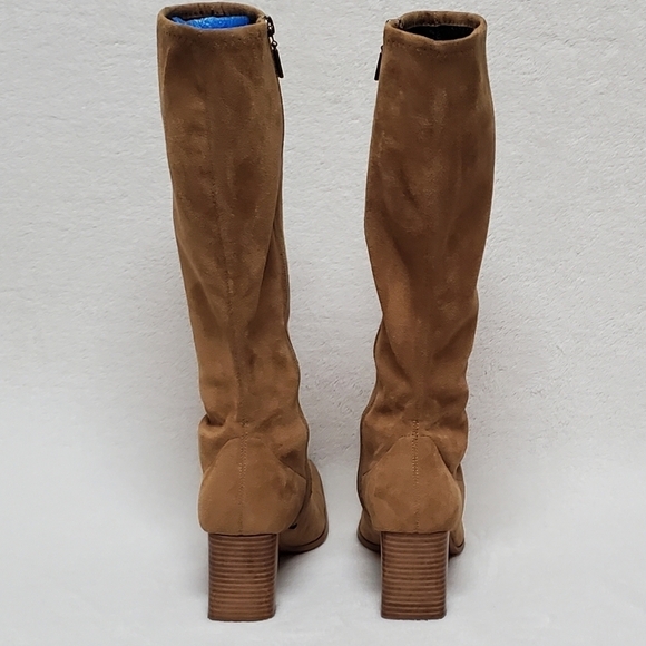 VINTAGE 90s Candies Caramel Faux Suede Stacked Heel Square Toe Knee High Boots 8 - Picture 12 of 16